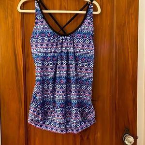 NWT Size L (12/14) Blue tribal tribal blouson tankini top